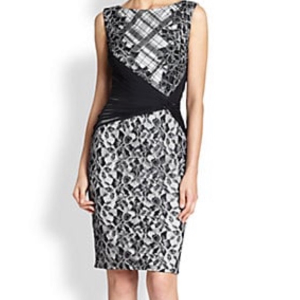 Tadashi Shoji Black and White Printed Sheath Dress